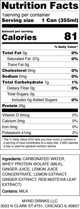 MYND Sparkling Protein Water – Lemon Ginger (12-Pack)