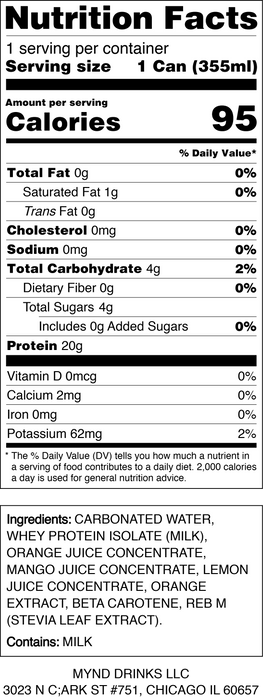 MYND Sparkling Protein Water – Orange Mango (12-Pack)