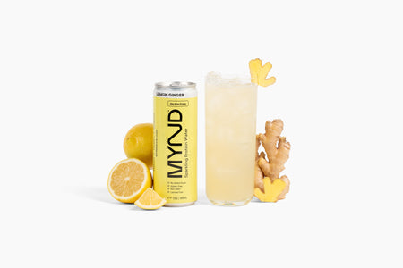 MYND Lemon Ginger sparkling protein water cans